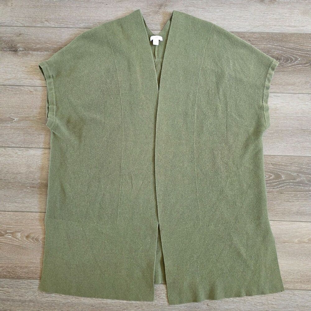 J Jill Cardigan Vest Womens L Open Knit Olive Green Lagenlook Minimalist